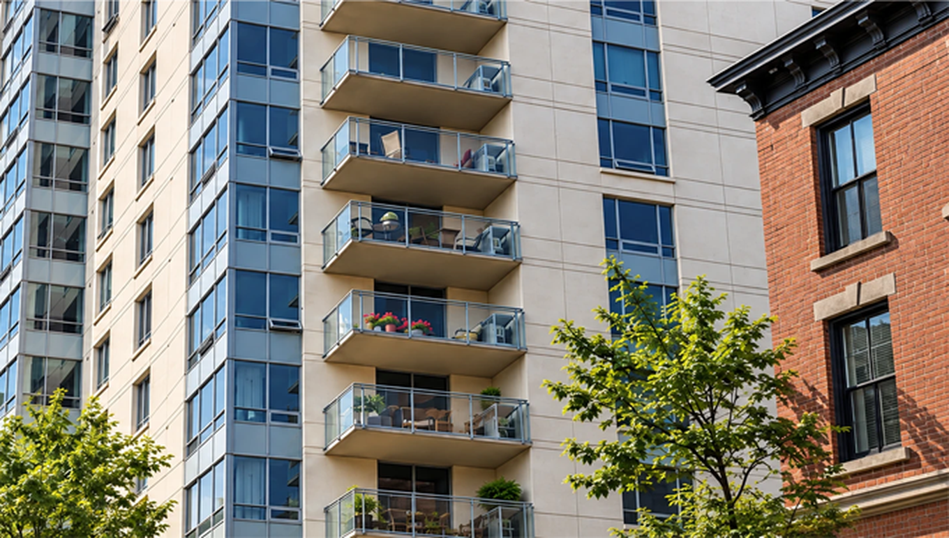 Ensemble urbain montréalais mêlant copropriétés contemporaines et architecture de pierre
