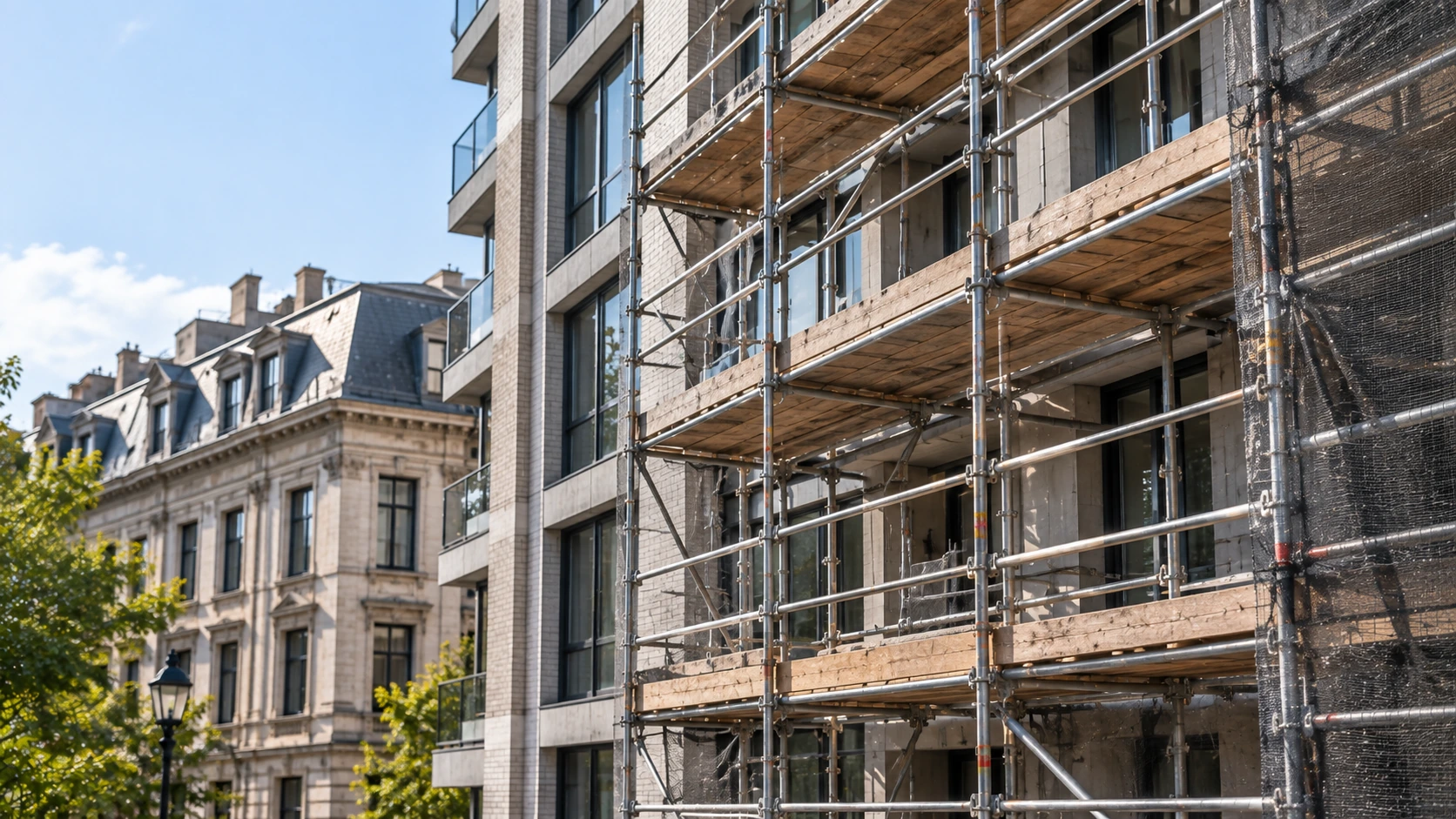 Échafaudage installé sur une façade